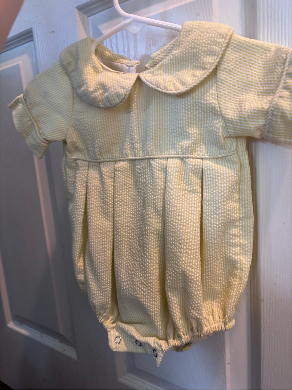 6M Stitchy Fish Gingham Yellow Textured Peter Pan Collar Bubble for Kids